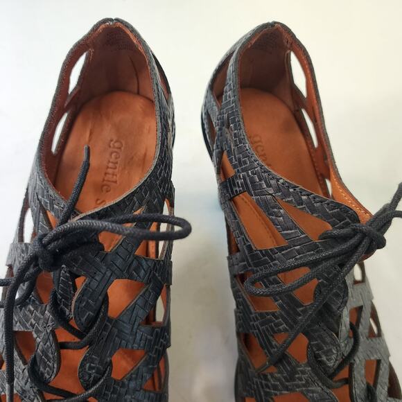 Gentle Souls Okey Dokey Lace-up Sandals 10M Black Leather Gladiator Caged Heel - Picture 4 of 7